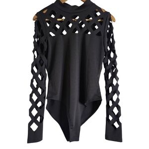SHEIN Black Geometric Cutout Bodysuit